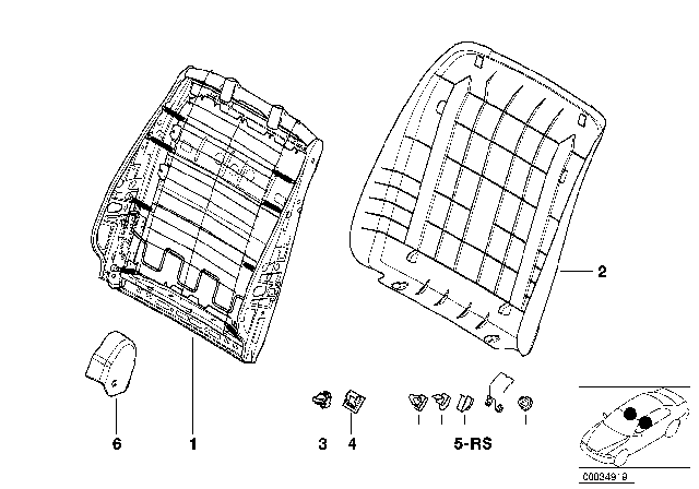 1999 BMW 740i Front Seat Backrest Frame / Rear Panel Diagram 4
