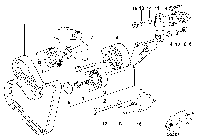 1994 BMW 740iL Belt Drive Water Pump / Alternator Diagram