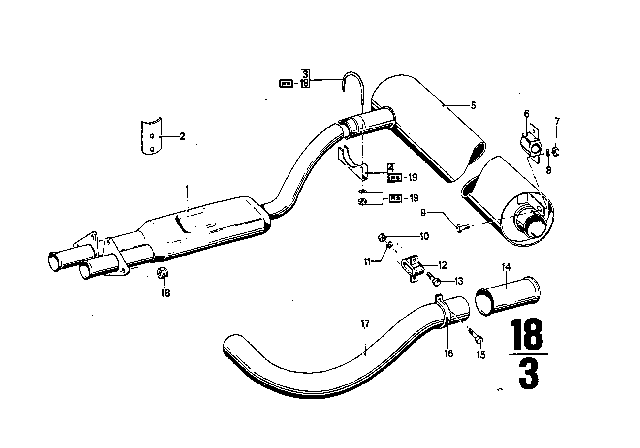 1969 BMW 2800CS Exhaust Pipe / Muffler Diagram 2