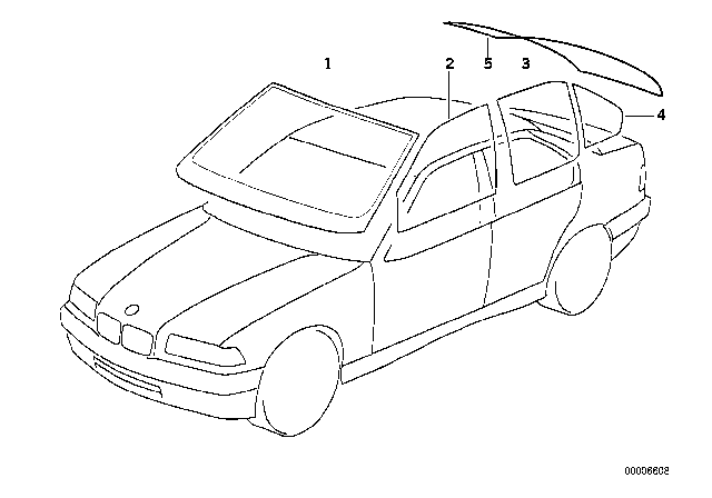 1992 BMW 318i Side Window, Green, Door, Rear Right Diagram for 51348122288