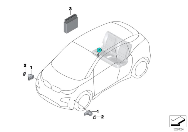 2019 BMW i3 Ultrasonic Transducer Ionic Silver Diagram for 66209302605