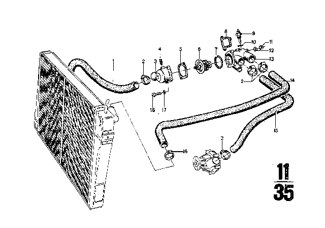 1970 BMW 2800CS Cooling System - Water Hoses Diagram 1