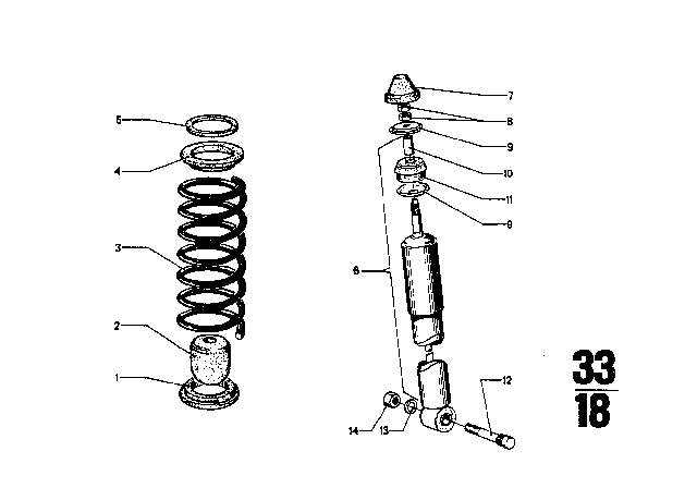 1971 BMW 3.0CS Shock Absorber / Coil Spring / Attaching Parts Diagram 1