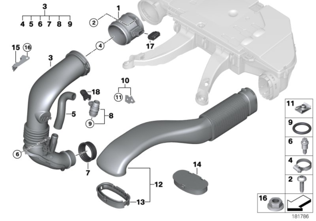 2012 BMW X5 Hot-Film Air Mass Meter / Clean Air Pipe Diagram