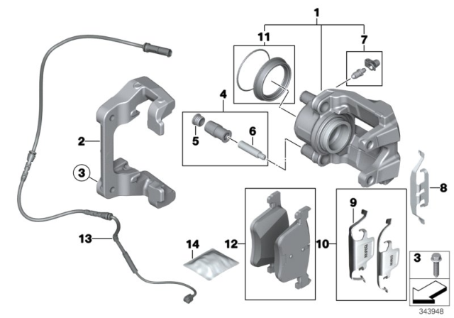 2015 BMW 428i Front Wheel Brake, Brake Pad Sensor Diagram 1