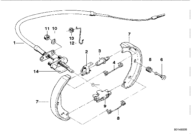 1969 BMW 2500 Parking Brake / Brake Shoes Diagram