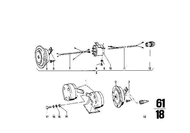 1971 BMW 2002 Horn Diagram for 61331385984