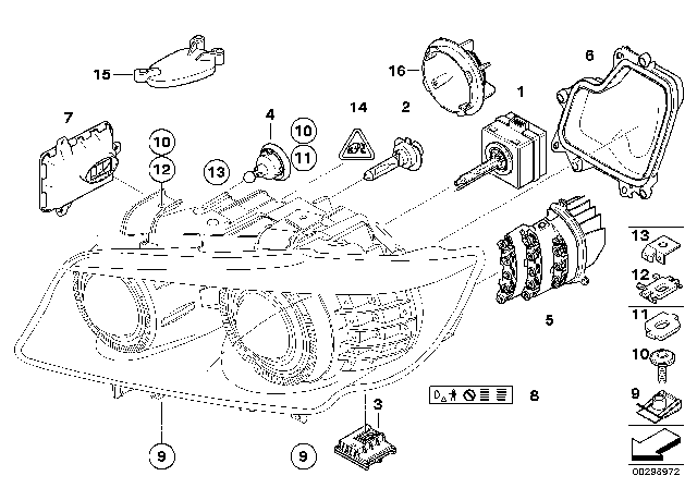 2009 BMW 328i Single Components For Headlight Diagram