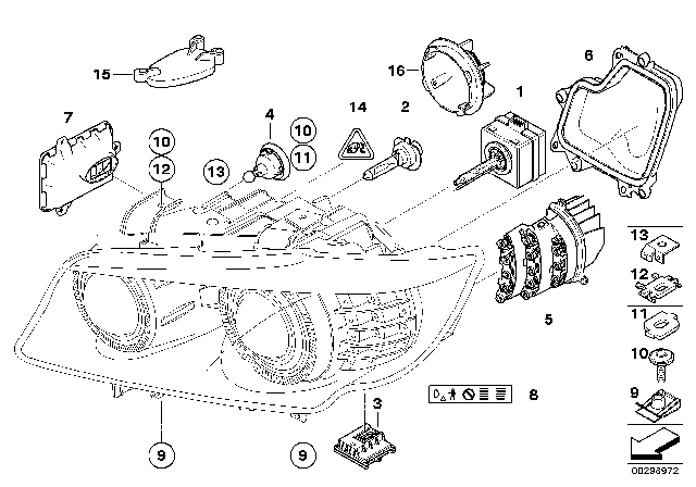 2012 BMW 328i xDrive Single Components For Headlight Diagram