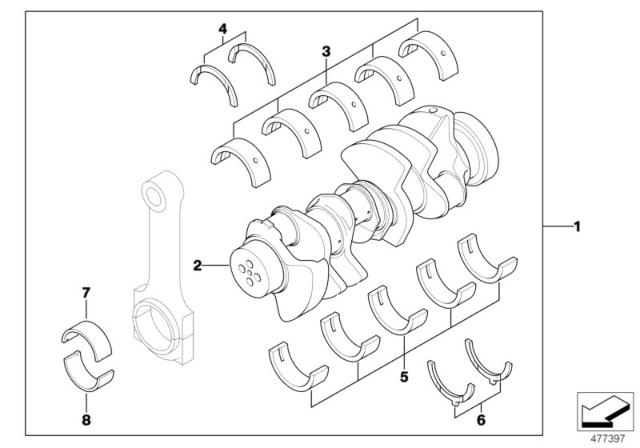 2000 BMW M5 Bearing Shell Diagram for 11241407542