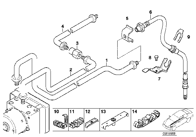 2002 BMW 325Ci Brake Pipe Rear ABS/ASC+T Diagram