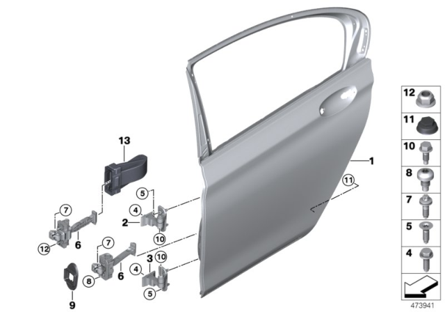 2018 BMW M5 Rear Door - Hinge / Door Brake Diagram