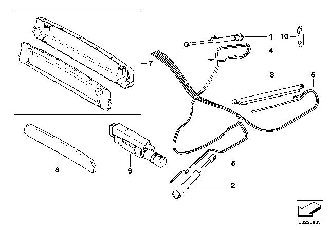 2007 BMW 650i Set Of Cables, Folding Top Flap Right Diagram for 54347154638