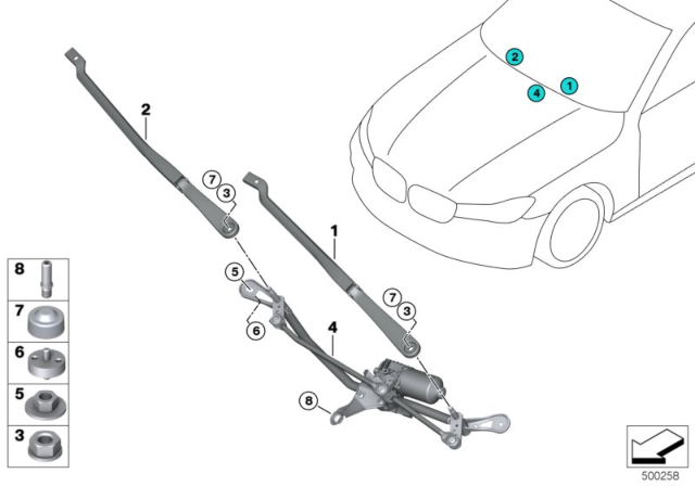 2018 BMW 540d xDrive Right Wiper Arm Diagram for 61617474830