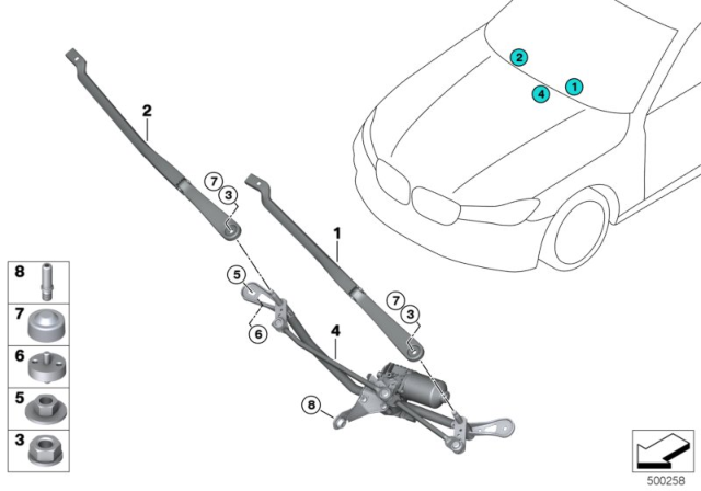 2019 BMW 530i Single Wiper Parts Diagram