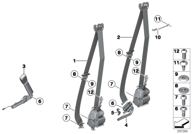 2014 BMW 550i Seat Belt REMA, Front Diagram