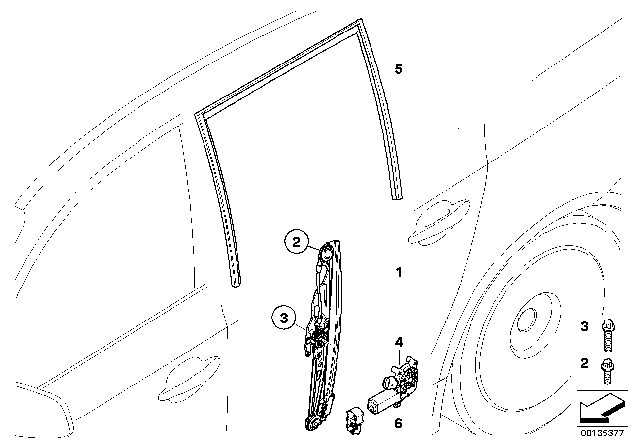 2010 BMW 535i xDrive Left Rear Window Guide Diagram for 51357044181