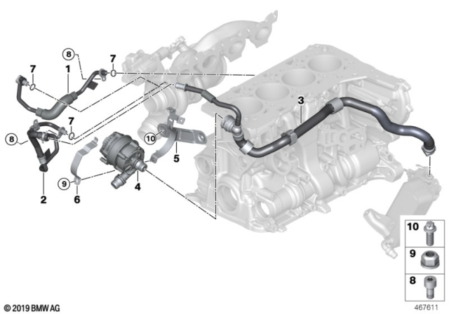 2016 BMW 330e Coolant Line, Return From Turbocharger Diagram for 11538673023