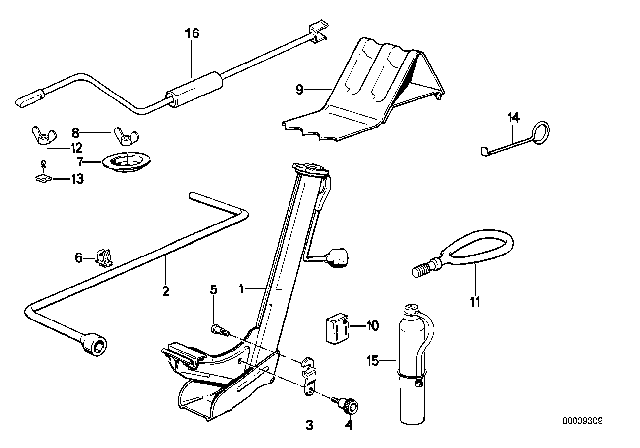 1992 BMW 318i Tool Kit / Lifting Jack Diagram