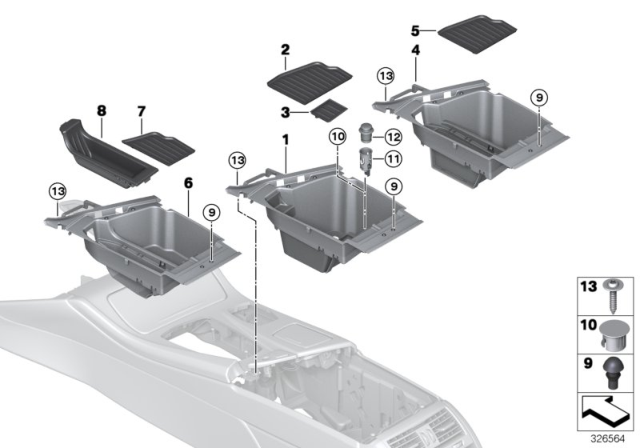 2016 BMW 535d Storage Compartment, Centre Console Diagram