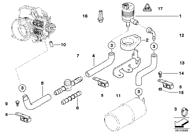 1998 BMW 740i Fuel Tank Breather Valve / Disturb. Air Valve Diagram