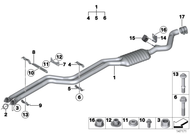 2010 BMW 128i Front Catalytic Converter Diagram for 18307560015