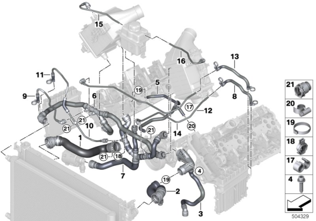 2018 BMW Alpina B7 Radiator Supply Line Diagram for 17127991486