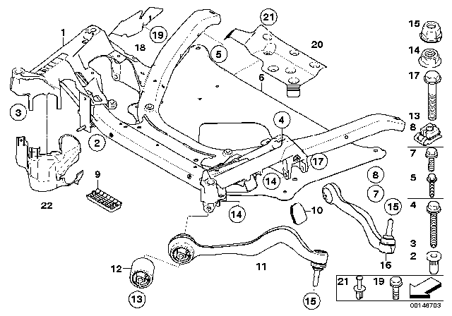 2008 BMW 550i Front Axle Support, Wishbone / Tension Strut Diagram