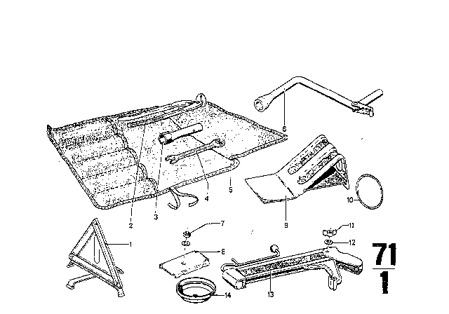 1973 BMW 3.0S Tool Kit / Lifting Jack Diagram 1