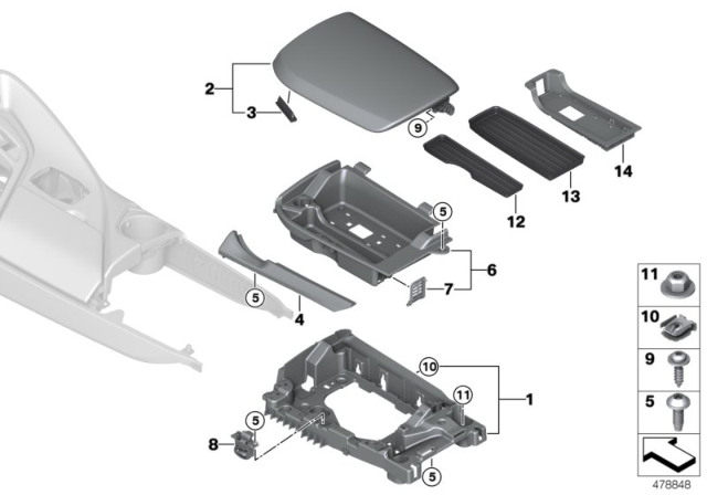 2014 BMW i8 Armrest, Centre Console Diagram