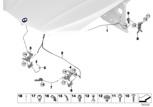 2015 BMW X6 M Bonnet / Closing System / Mounted Parts Diagram