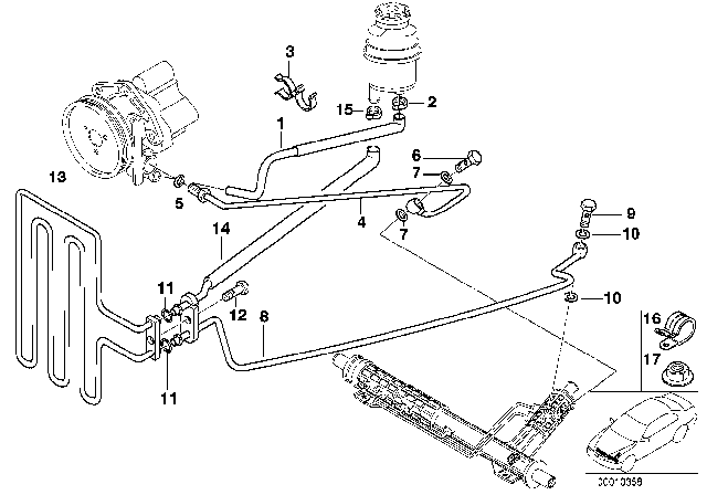 1997 BMW 528i Hydro Steering - Oil Pipes Diagram