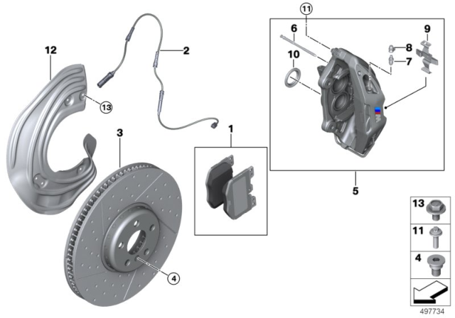 2020 BMW M340i M Performance Front Wheel Brake-Replace Diagram