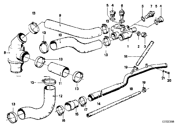 1982 BMW 320i Cooling System - Thermostat / Water Hoses Diagram 3