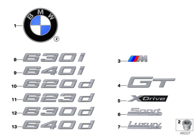 2019 BMW 640i xDrive Gran Turismo Emblem Diagram for 51147415346