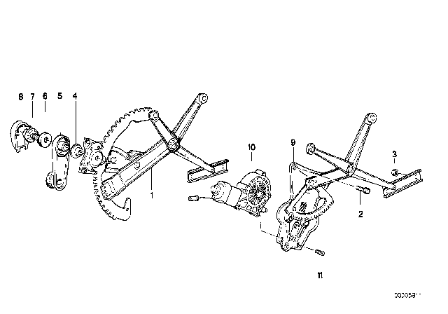 1986 BMW 325e Door Window Lifting Mechanism Diagram 1