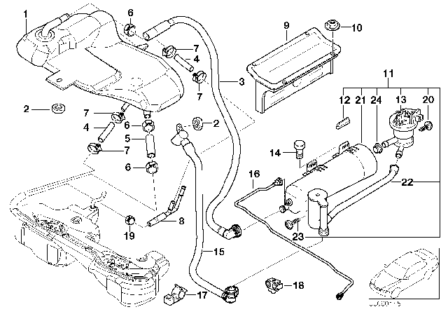 2001 BMW M3 Expansion Tank / Activated Carbon Container Diagram