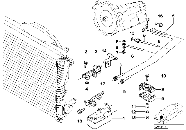 2001 BMW 750iL Oil Cooler / Oil Cooling Pipe Diagram