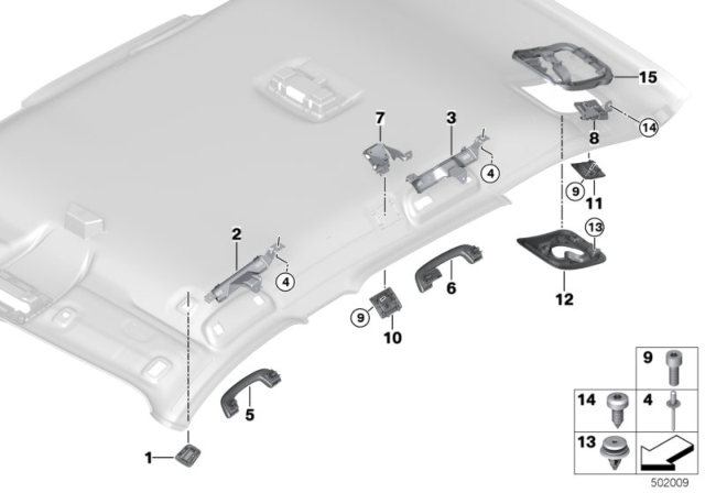 2017 BMW X1 Mounting Parts, Roofliner Diagram