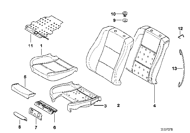 2002 BMW 525i Pad Seat Front Diagram for 52108162329