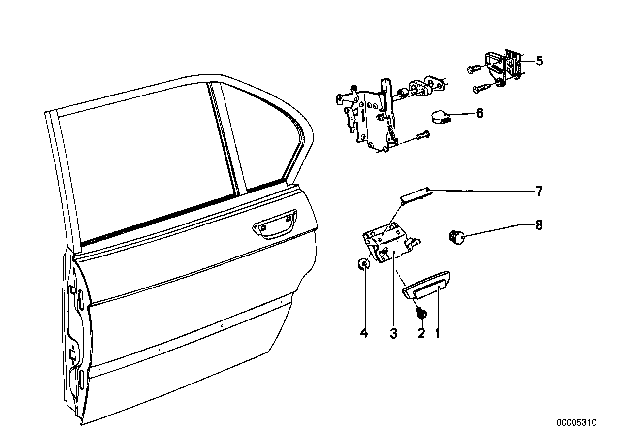 1978 BMW 530i Base Door Handle Right Diagram for 51221813714