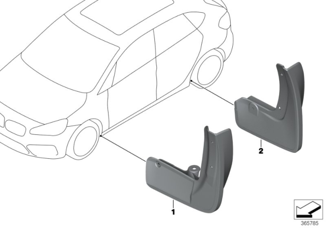 2018 BMW X1 Set Mud Flaps, Front Diagram for 82162365719