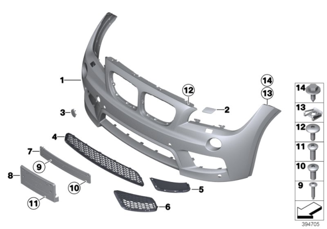 2014 BMW X1 Set, Mounting Parts, Bumper, Front Diagram for 51112410287