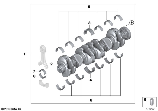 2016 BMW 535d Crankshaft With Bearing Shells Diagram