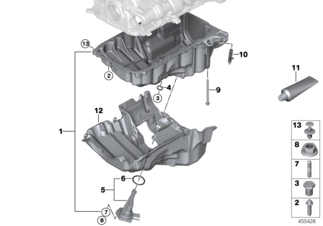 2020 BMW 430i Oil Pan / Oil Level Indicator Diagram