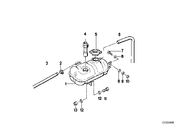 1980 BMW 633CSi Coupe Sedan Radiator Expansion Tank Hose Diagram for 17121113142