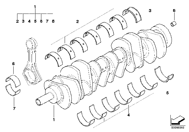 2003 BMW 760Li Crankshaft With Bearing Shells Diagram