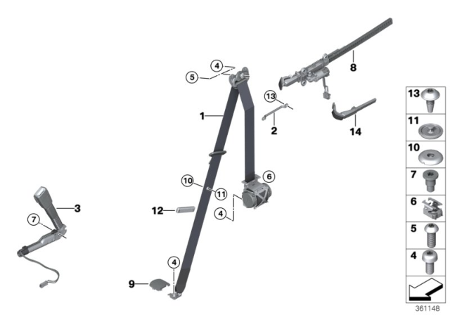 2016 BMW 428i Front Upper Right Seat Belt Diagram for 72117309332