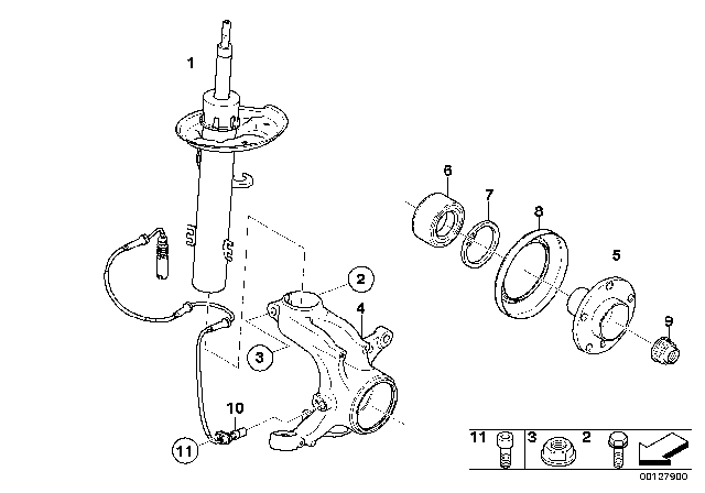 2005 BMW X3 Front Spring Strut / Carrier / Wheel Bearing Diagram