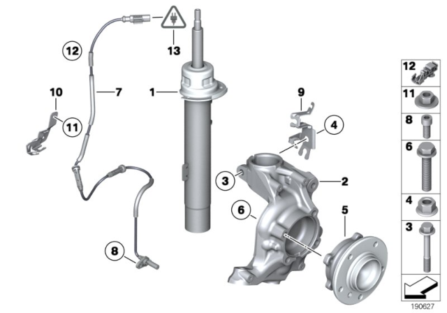 2009 BMW Z4 Front Spring Strut / Carrier / Wheel Bearing Diagram